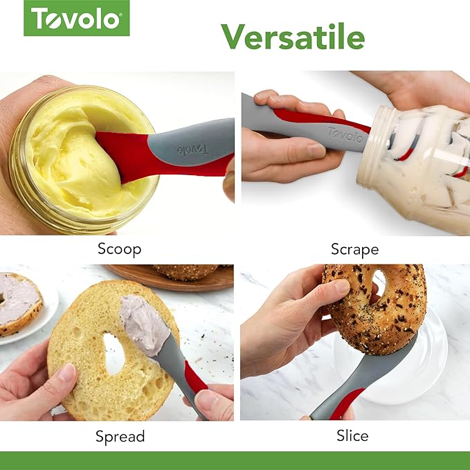 Tovolo Scoop and Spread Large Dual End Silicone Sandwich Spreader Tool with Nylon Handle, BPA Free Dishwasher Safe Silicone and Nylon Tool for Spreading and Scooping, Cayenne Red and Oyster Gray