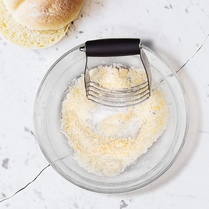 ALLTOP Pastry Shortening Blender Cutter,Stainless Steel Dough Masher for Butter, Biscuit,Baking, Kneading,Dough, Flakier and Fluffier Pie Crusts, Almond - Hand Kitchen Tool (1, Black)