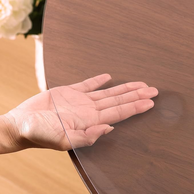 Clear Round Table Cover Protector 42 Inch, 1.5mm Transparent Plastic Table Protector Waterproof, Anti-Scratch Clear Desk Mat for Office Desktop Dresser Dining Table, FDA Compliant