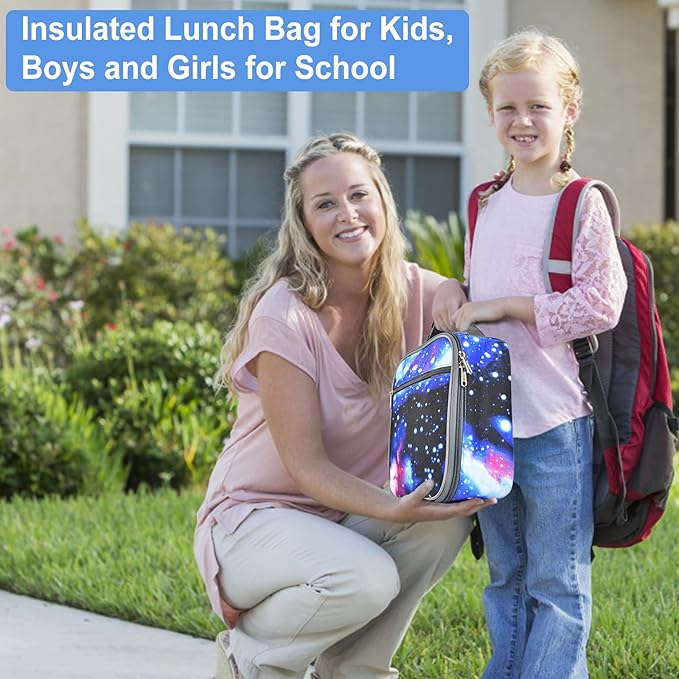Insulated Lunch Bag, Leakproof Portable Lunch Box for Women Men Boys Girls, Large Capacity Cooler Bag with Handle and Bottle Pocket for Office School Camping Hiking Outdoor Beach Picnic (Stars)