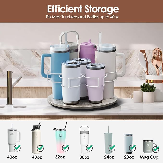 Water Bottle Organizer for Stanley 20/30/40oz, Rotating Stanley Cup Organizer Holder, Bottle Organizer for Stanley Simple Modern Owala Yeti, Tumbler Lazy Susan, Gray