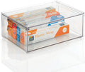mDesign Plastic Stackable Kitchen Storage Organizer Bin Containers with Front Pull Drawer for Cabinet, Pantry, Fridge, Freezer, Shelf, Refrigerator Organization - Lumiere Collection - Clear