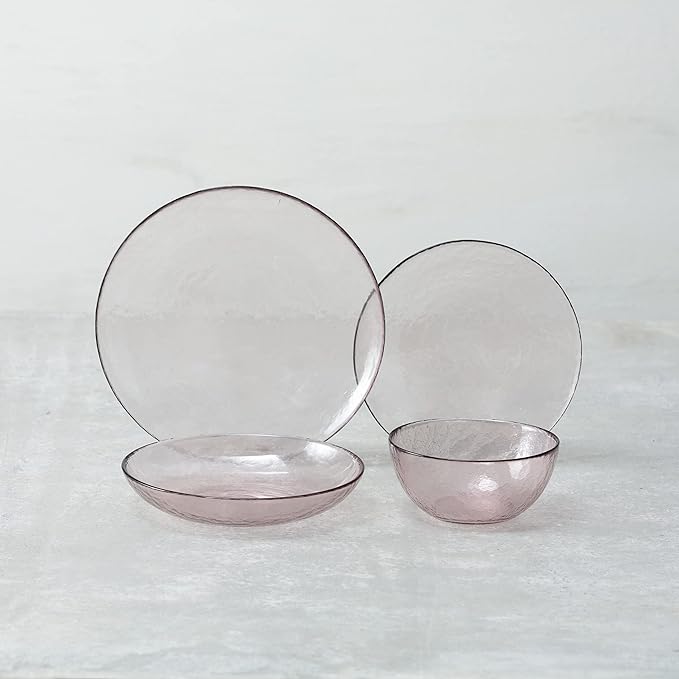 Fortessa Los Cabos Glass Dinnerware Collection, Coupe Entrée Bowl (Set of 4), 8.6 Inch/25oz, Pink