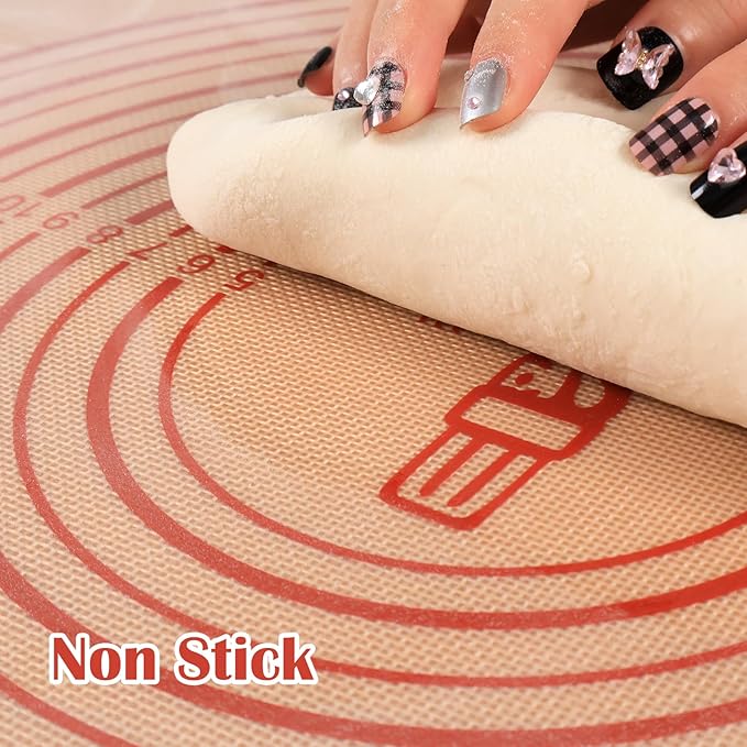 Extra Thick Silicone Pastry Mat Large for NonStick Baking Mat with Measurement，For Kneading,Fondant/Counter Pad, Dough Rolling, Silicon Cookie Sheet, Pie Crust Bake (16×20, Red)