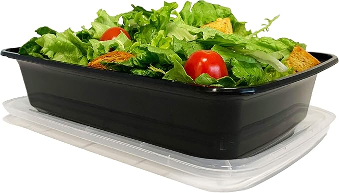Reli. 28 oz Meal Prep Containers w/Lids - 50 Pack | Leftover To Go, Takeout | Microwave Safe | Disposable Containers for Food Storage | Take Home/Lunch/Meal Planning | Plastic | Black