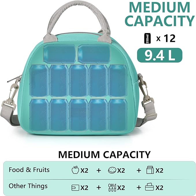 Lunch Bag Women Insulated Lunch Bag For Men Waterproof Lunch Cooler Bag Insulated Lunch Box For Women Portable Reusable Lunch Bag Two-Tone,With Adjustable Straps Can Be Used For Work,Green&Grey