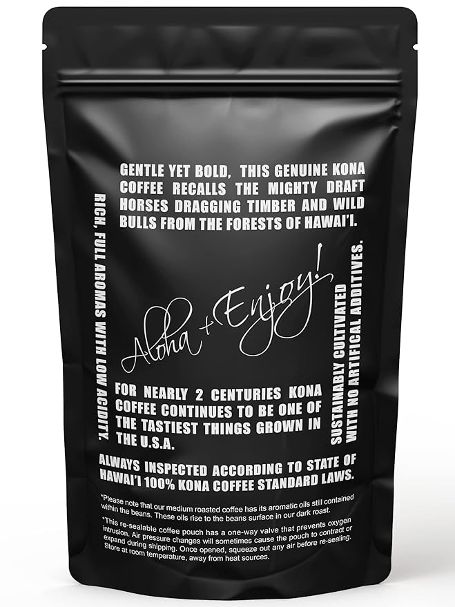 Blue Horse 100% Kona Coffee, Dark Roast, Arabica Whole Beans, 1 lb (16 oz) Bag, Farm Fresh, Authentic Hawaiian Coffee beans from Hawaii’s Big Island