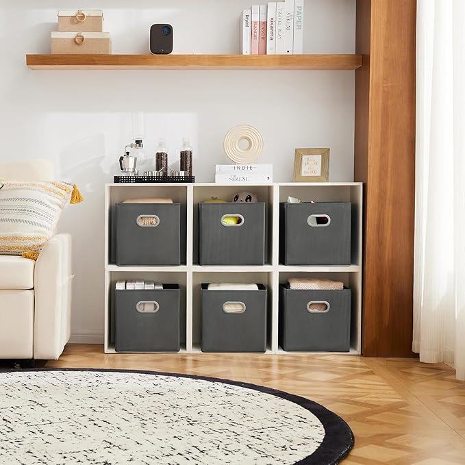 MAX Houser Fabric Storage Bins Cubes Baskets Containers with Dual Plastic Handles for Home Closet Bedroom Drawers Organizers (Cattail Gray)
