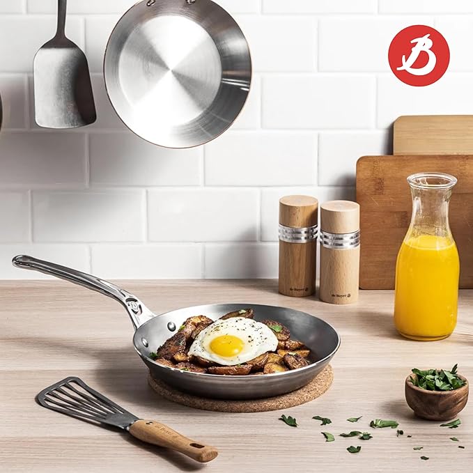De Buyer MINERAL B Pro Carbon Steel Fry Pan - 11” Diameter, 8.3” Cooking Surface - Ideal for Searing, Sauteing & Reheating - PFAS, PFOA & PFOS Free - Made in France