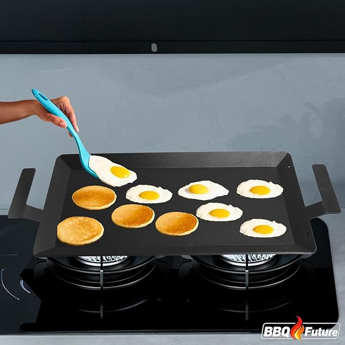 Carbon Steel Griddle for Induction Griddle, Gas Grill, Stove Top, Electric, Oven - 24" x 10" Professional Cookware for Cooktop, Double Burner NonStick Griddle Pan