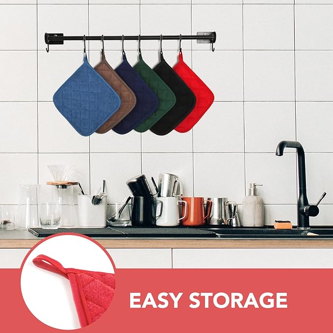 Joyhalo 6 Pack Pot Holders for Kitchen,Cotton Oven Holder with Great Heat Resistance,Non Slip Hot Pads for Kitchen Clearance,Red