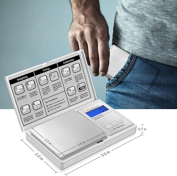 Fuzion Digital Pocket Scale .1 Gram Accuracy, 1000g Digital Gram Scales for Small Food, Jewelry, Herb, Spice, Coin - Weight Gram and Oz