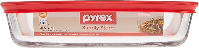 Pyrex 3-Cup Single Rectangular Food Storage Container with Lid, Non-Toxic, BPA-Free Lid, Tempered Non-Pourous Glass, Microwave, Dishwasher, Freezer and Oven Safe, Red (Pack of 2)