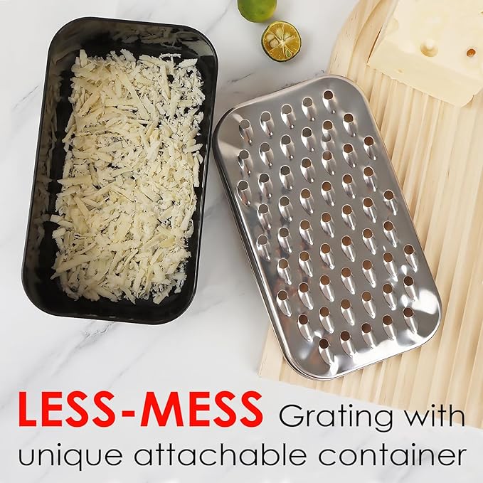 Cheese Grater Citrus Lemon Zester with Food Storage Container & Lid - Perfect For Hard Parmesan Or Soft Cheddar Cheeses, Ginger, Vegetables, Butter, Chocolate & Nutmeg, Black