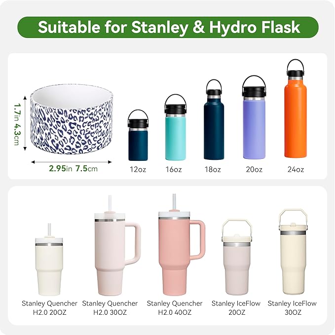 Silicone Boot for Stanley Quencher Tumbler 20/30/40 oz & Stanley IceFlow 20/30oz,Owala 24/40 oz, Cup Boot Sleeve 40oz Bottom Protector for Bottom Size 2.8-2.95" Cups & Bottles BPA-Free(Blue Leopard)