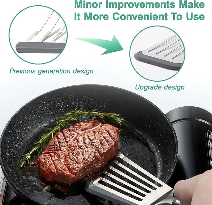 Fish Spatula for Nonstick Cookware, Stainless Steel Slotted Spatula with Silicone Edge, Flexible Metal Turner for Cooking, Flipping, Frying, 12.6" Egg Flipper Utensils, Heat Resistant Handle
