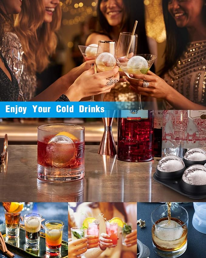 Large Ice Cube Trays Ice Ball Maker with Lids Combo(Set of 2), Silicone Sphere & Square Flexible Ice Cube Molds for Cocktails, Whiskey, Juice and Any Drinks- Reusable & BPA Free