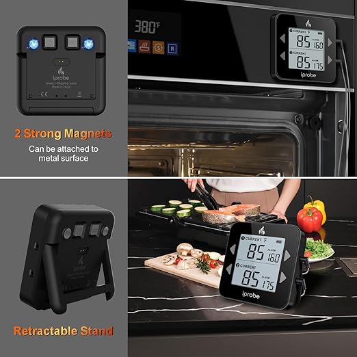 Dual Probe Digital Meat Thermometer - Waterproof, Rechargeable, Bright LCD, Magnetic, Suitable for BBQ, Grill, Smoker, and Oven