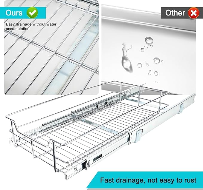 Pull Out Cabinet Organizer 17" W X 22" D, Slide Out Drawers For Kitchen Organizers and Storage, Pull Out Drawers For Cabinets Capacity Heavy Duty Caddy, Cabinet Shelves Chrome-Plated, Bathroom Pantry