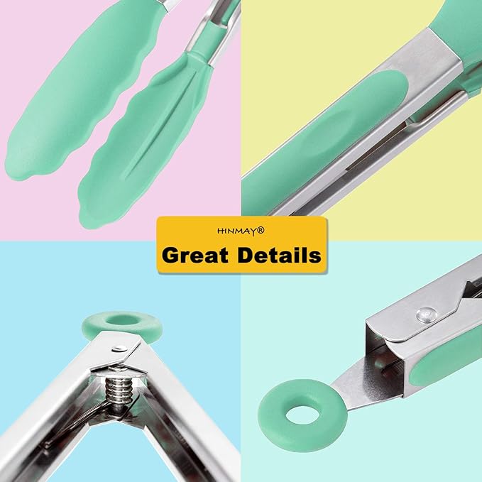 Kitchen Cooking Tongs with Silicone Tips 9-Inch Food Tongs, Set of 3 (Mint)