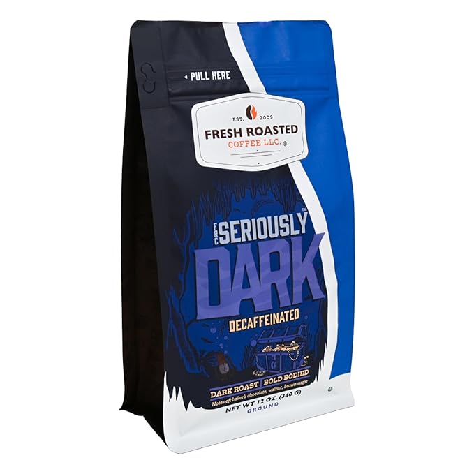 Fresh Roasted Coffee,Seriously Dark Decaf Artisan Blend,12 oz Dark Roast, Kosher, Whole Bean