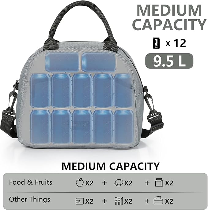 Lunch Bag Women Insulated Lunch Bag For Men Waterproof Lunch Cooler Bag Insulated Lunch Box For Women Portable Reusable Lunch Bag Two-Tone,With Adjustable Shoulder Strap For Many Occasions,Gray-black
