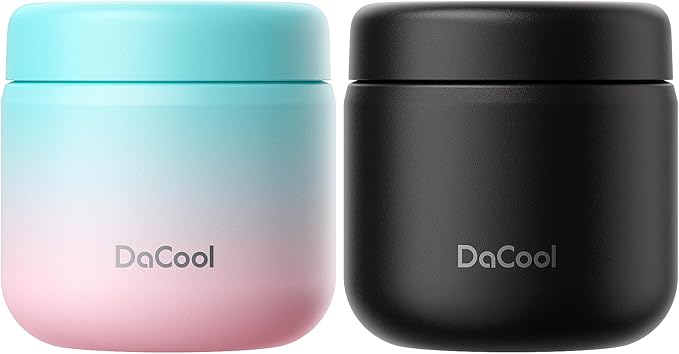 DaCool Kids Thermo for Hot Food 2 Pack 13oz/pack Insulated Food Jar Vacuum Stainless Steel Kids Food Thermo Soup Insulated Lunch Container for School Office Picnic Travel Outdoors,Black+Cotton Candy