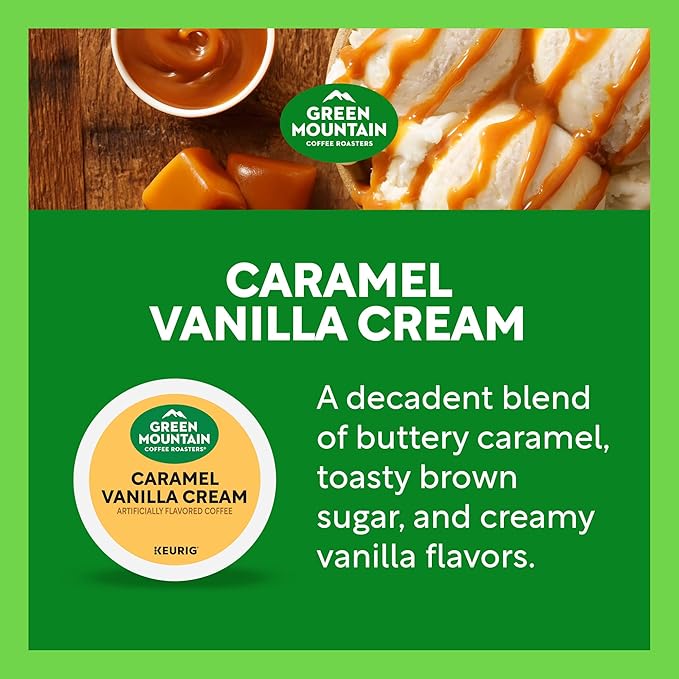 Green Mountain Coffee Roasters Caramel Vanilla Cream, Single-Serve Keurig K-Cup Pods, Flavored Light Roast Coffee Pods, 48 Count