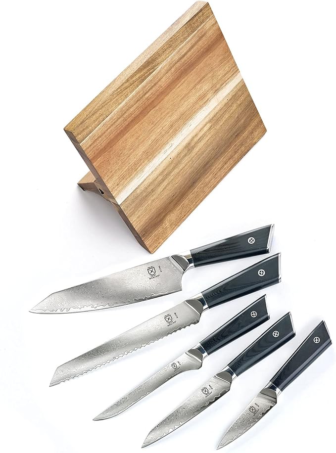 Mercer Culinary Premium Grade Super Steel 6-Piece Knife Set with Magnetic Acacia Stand, G10 Handles