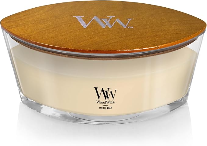 WoodWick Vanilla Bean Holiday Candle Gifts for Women and Men, 16 oz Ellipse Candle with Crackling Wick