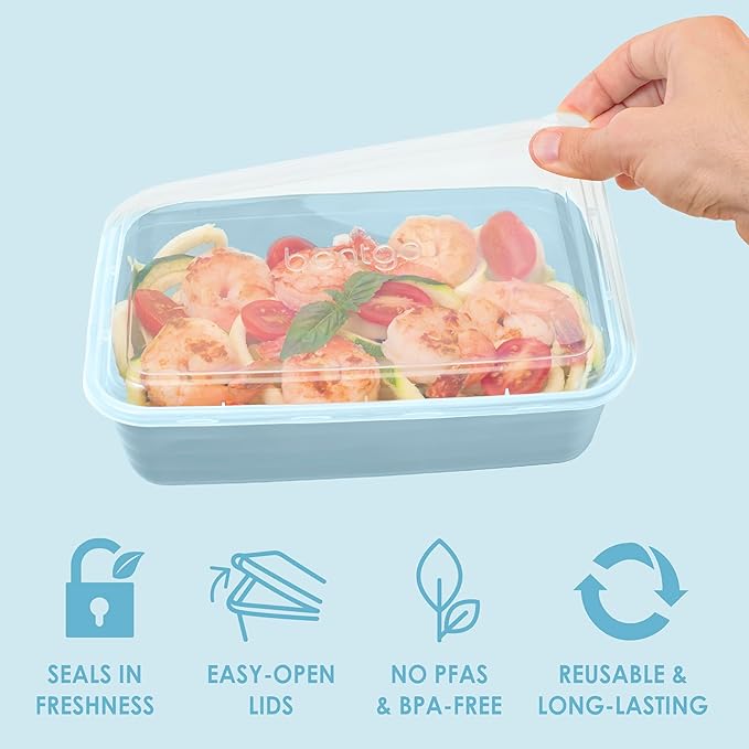 Bentgo Prep - 20-Piece 1-Compartment Reusable Meal Prep Containers with Lids, PFAS & BPA Free Materials, Durable, Microwave, Freezer, & Dishwasher Safe To Go Food Storage (Sky)