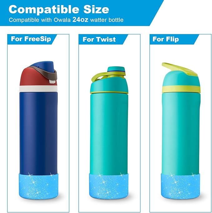 2PCS Glitter Silicone Boot for Owala Water Bottle, Anti-Slip Protective Sleeve for Owala Twist,FreeSip and Flip Stainless Steel Water Bottle, BPA-Free, Dishwasher Safe, Accessories