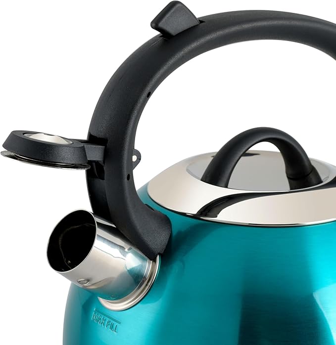 Mr. Coffee Flintshire Stainless Steel Whistling Tea Kettle W/Nylon Handle, 1.75-Quart, Metallic Teal Green