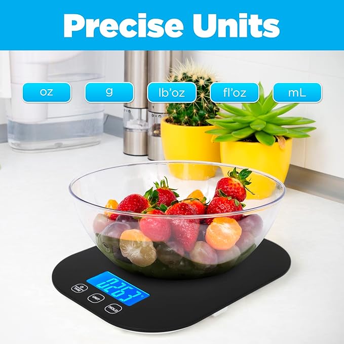 Smart Weigh Black Digital Kitchen Scale for Cooking, Weight Loss, Calorie Tracking, Baking, Food Portion Control, and Meal Prep - Accurate Measurements in Grams and Ounces