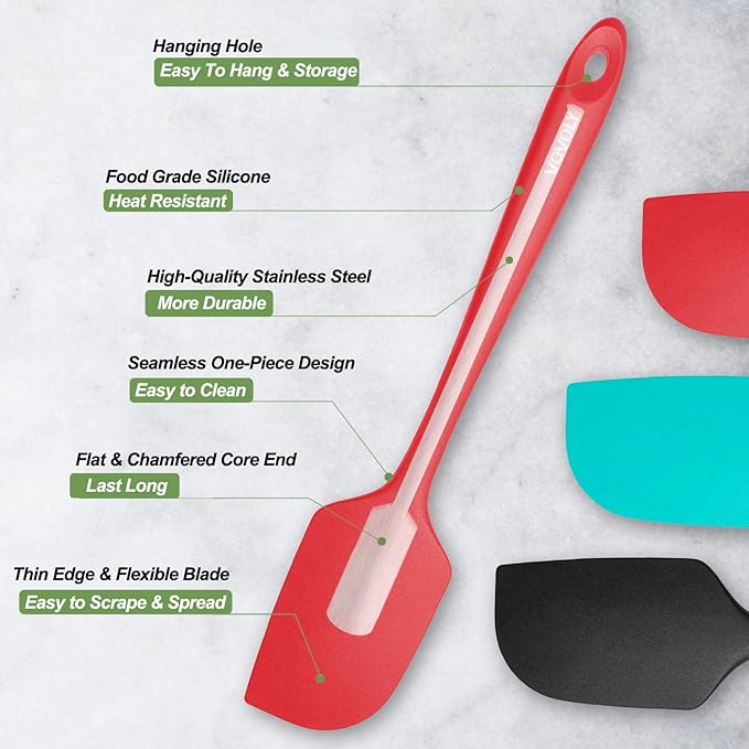 3 Pack Large Silicone Spatula for Kitchen,600°F Heat resistant Rubber Spatulas for Baking,Cooking, Scraping,and Mixing,Non Stick Kitchen Utensils, BPA Free, 11.2 IN, Red