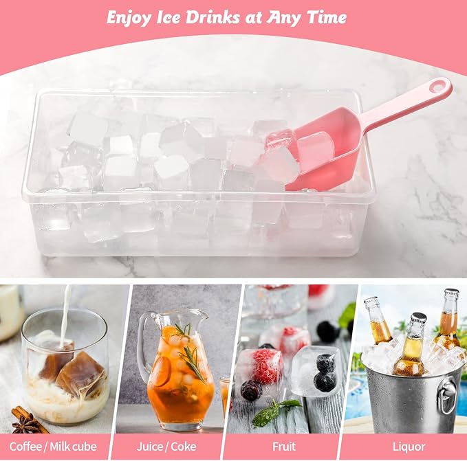 Silicone Ice Cube Tray with Leak-Proof Lid & Storage Bin for Freezer – BPA-Free 36-Piece Nugget Ice Molds, Spill-Resistant Cover & Ice Scoop Container Cover