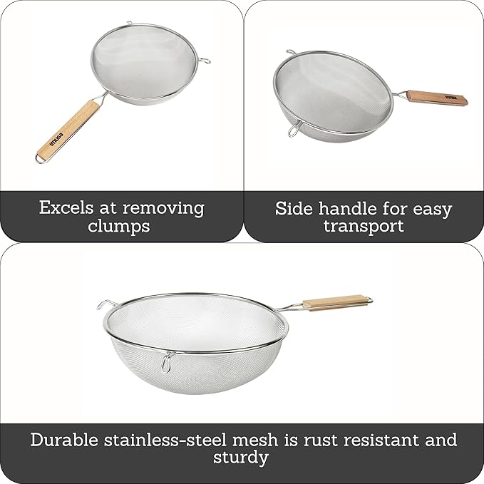 IMUSA USA Wood Stainless Steel Strainer Handle 8-Inch