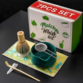 7PCS Ceramic Matcha Whisk Set - Traditional Japanese Tea Set Includes Matcha Bowl with Spout, Holder, Bamboo Whisk, Bamboo Scoop with Rest, Sifter with Tea Towel - Perfect Kit for Matcha Lovers