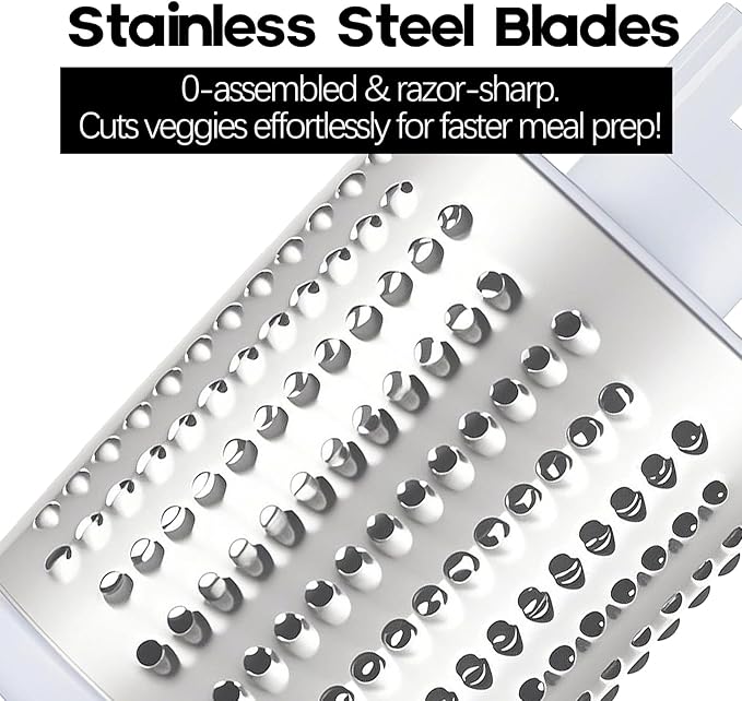 Rotary Cheese Grater Shredder, Speed Kitchen Manual Round Mandolin Slicer Safe Grinder with 3 Interchangeable Blades for Nuts, Carrot, Hashbrown, Garlic, Walnut, Potato, Chocolate (Red)