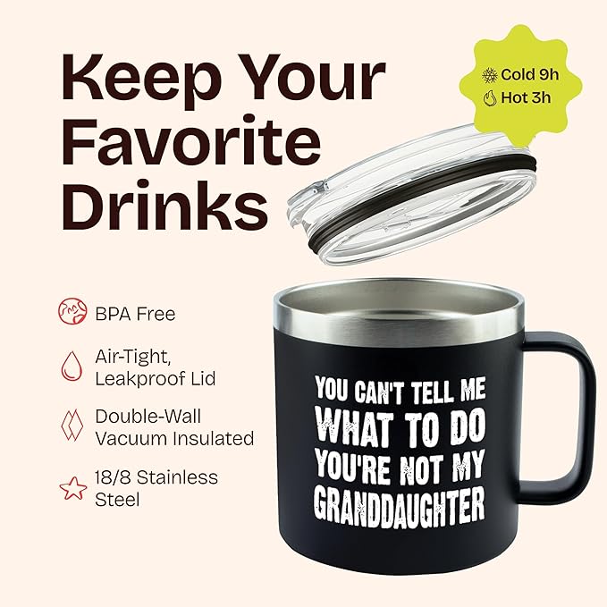 KLUBI You Can't Tell Me What To Do You're Not My Granddaughter - Birthday Gifts for Grandpa 14oz Grandpa Tumbler Grandfather Gift Best Gifts For Elderly Dad Grandpa Gifts from Grandkids