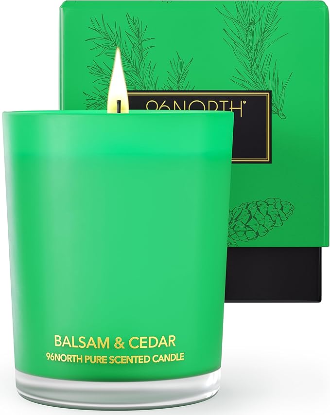96NORTH Pure Candle Balsam & Cedar Scented | 100% Natural Soy Wax | 1-Wick Jar Candle | Natural Fragrance Technology | Non Toxic | Up to 35 Hours Burning Time | Ideal Christmas Candles Gift