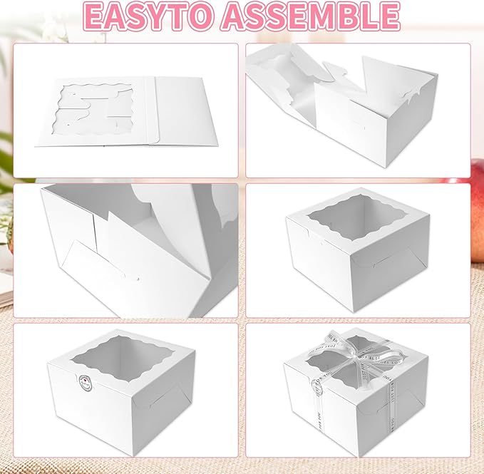 28Packs 7x7x5 Inch Small Cake Boxes, White Bakery Boxes with Window, bento cake boxes for Pastries, Cookies,Birthday Party, Valentine's Day Cajas Pasteles.(White, 775inch/28pcs)