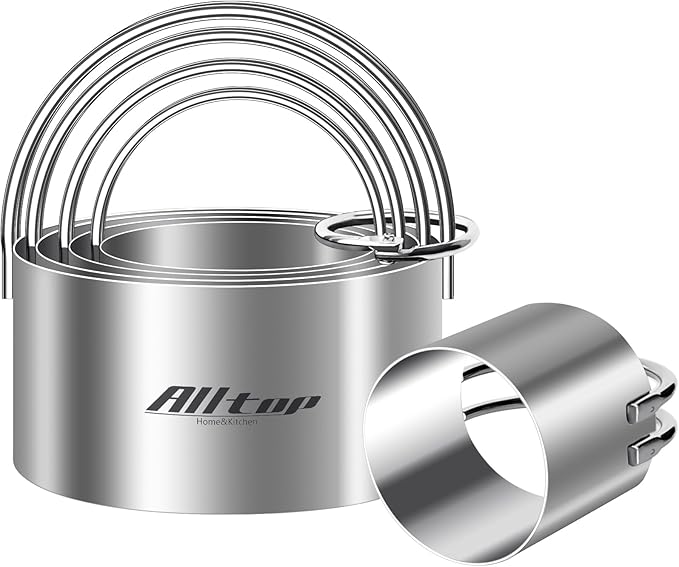 ALLTOP 5 Pieces Circle Biscuit Cutter,Professional Stainless Steel Round Cookie Cutters Tool with Ring Handle for Baking Pastry Doughnut