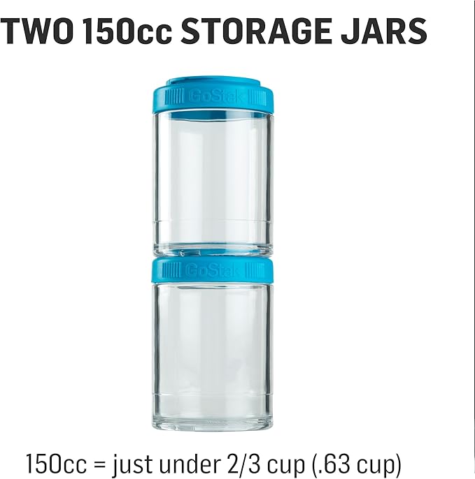 BlenderBottle GoStak, 150cc, 2-Pack | Twist n' Lock | Storage Jars | Black