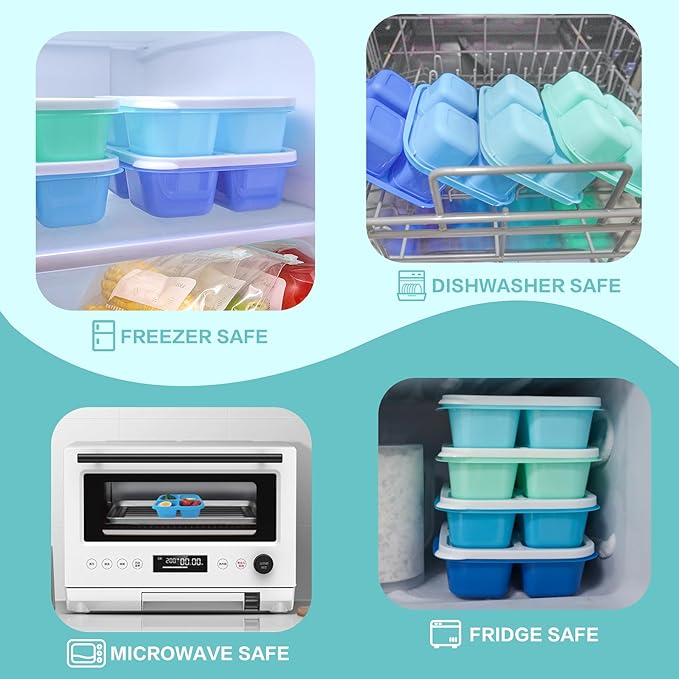 Finorder 4 Pack 4-Compartment Food Containers For Adults, Reusalble Lunchable Containers for Office Picnic, Meal Prep Containers Snack Bento Box