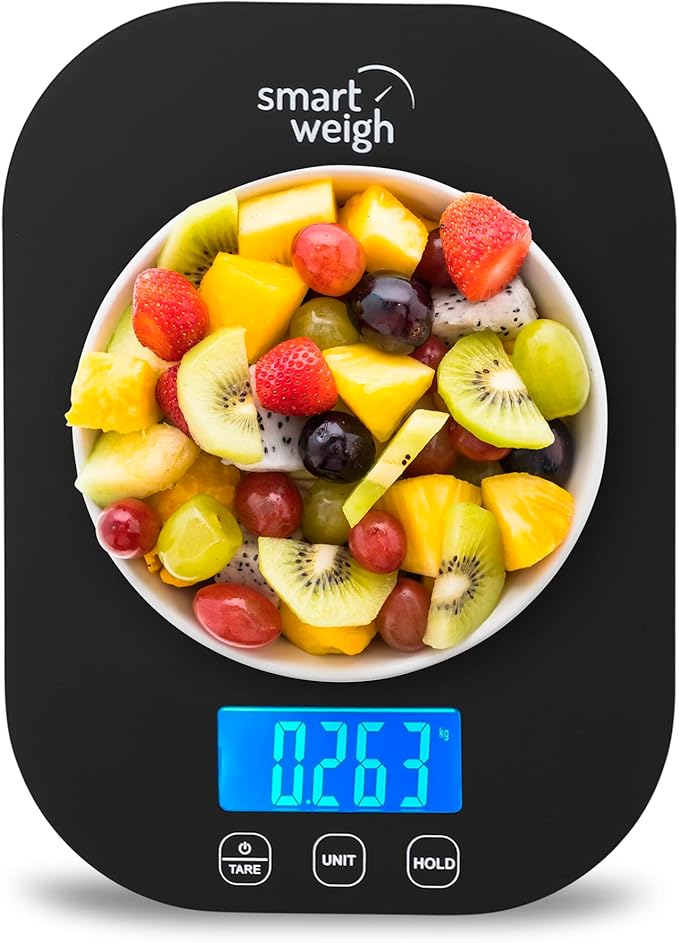 Smart Weigh Black Digital Kitchen Scale for Cooking, Weight Loss, Calorie Tracking, Baking, Food Portion Control, and Meal Prep - Accurate Measurements in Grams and Ounces
