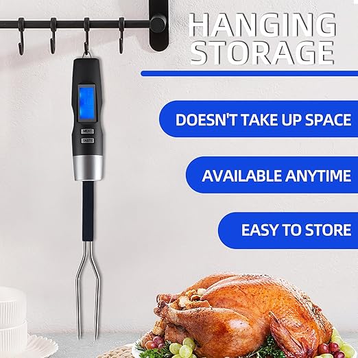 Digital Meat Thermometer Fork, Fast Read Grill Thermometer with LED Display and Stainless Steel Probes,Kitchen Probe with Long Fork,Suitable for Steak Chicken Pork Turkey Hot Grilled Food