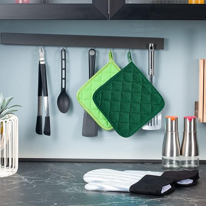 Pot Holders Buffalo Plaid Cotton Heat Resistant Potholder, Pot Holder, Hot Pads, Trivet for Cooking and Baking (5, Dark Green)