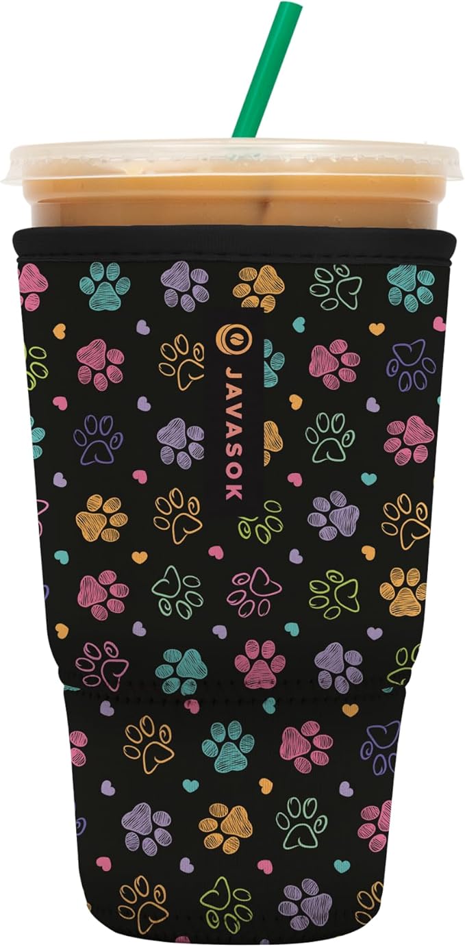 Sok It JavaSok Iced Coffee & Cold Soda Insulated Neoprene Cup Sleeve (Furry Footprints, XLarge: 38-42oz)