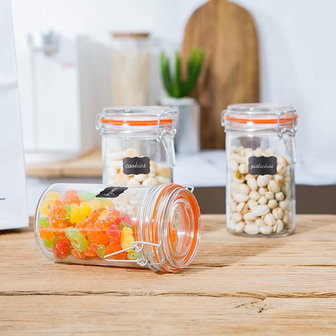 Encheng Glass Jars With Airtight Lids, 16 oz Glass Jars With Leak Proof Rubber Gasket,Wide Mouth Mason Jars With Hinged Lids For Kitchen Canisters,Glass Storage Containers 12 Pack